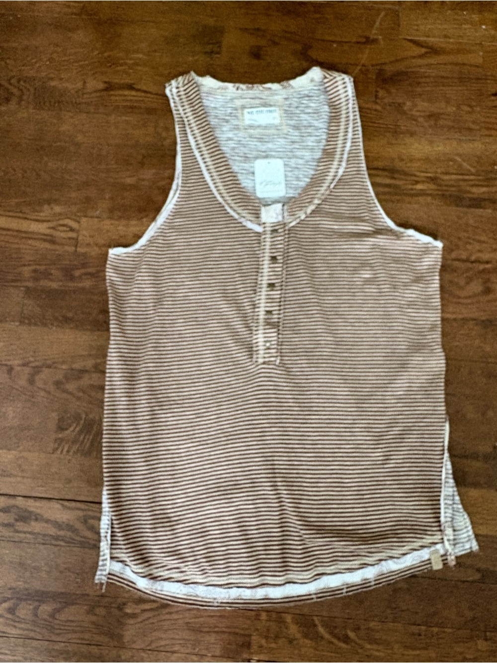 Free People Brown and Cream Striped Henley Tank